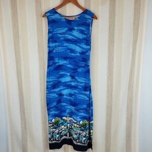 Vintage R&K‎ Originals Hawaiian Style Midi Dress Blue Size 14 Petite